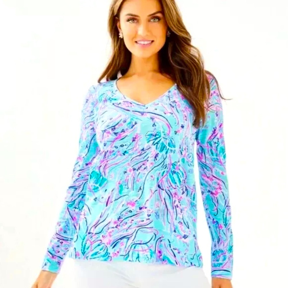 Lilly Pulitzer Etta Long Sleeve Bayside Blue Under The Moon - Picture 1 of 10